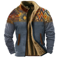 Heidi-Mode | Grafische Fleece-Herrenjacke mit Reißverschluss Casual und Komfortabel – Blau