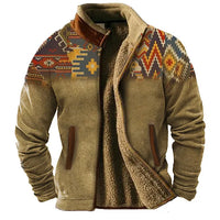 Heidi-Mode | Grafische Fleece-Herrenjacke mit Reißverschluss Casual und Komfortabel – Grun rot