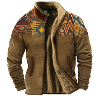 Heidi-Mode | Grafische Fleece-Herrenjacke mit Reißverschluss Casual und Komfortabel – Braun rot