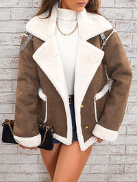 Leyarae | Plüsch Jacke mit Reverskragen – Winter Warme Lässige Oberbekleidung – Kaffee