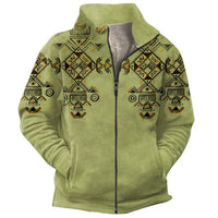 Heidi-Mode | Grafische Fleece-Herrenjacke mit Reißverschluss Casual und Komfortabel – Grün