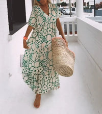 Heidi-Mode | Elegante Sommerkleider Damen mit Kurzarm und Print – Grün