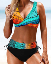 Romy | Fröhlicher Bunter Bikini – Blau/Orange