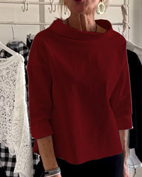 Damenbluse mit Wasserfallkragen 3/4-Arm – Bordeaux