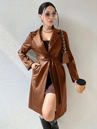 Elliven | Urban Luxe Solid Revers Jacke Longline vorne offen lässig – Khaki