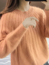 Shereen – Rundhals Pullover Mit Flauschigem Kragen – Orange
