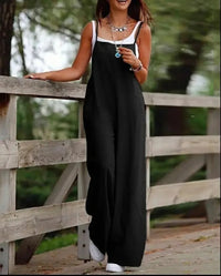 Elfriede | Damen Leinenjumpsuit Latzhose Wide-Leg-Pants Träger Hosenanzug – 8