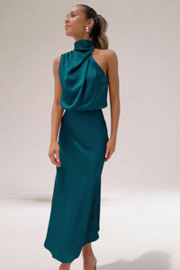 Nina – Elegantes Halterneck-Kleid – Aquagrün