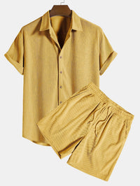 Klaus Texturiertes Kurzarmhemd und Shorts Set – Gelb
