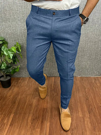 Herren Business Casual Slim-Fit Anzughose – Sachsenblau