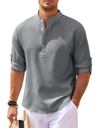 Michael - Legeres Sommerhemd ohne Kragen - Sommer-Chic – Dunkelgrau