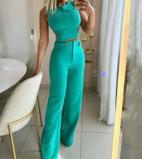 Henna - Hohltop und High-Waist-Weitbeinhosen-Set – Blau
