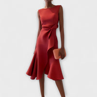 Olga | Asymmetrisch Ärmellos Midikleid – Rot
