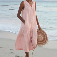 Mary | Damen Luftiges V-Ausschnitt Sommerkleid – Rosa