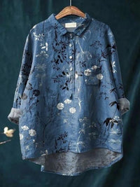 Rosa | Aquarell Blumen Oversized Hemdbluse – Marine