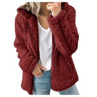 Kosara | Plüschjacke mit Kapuze und Reißverschluss, Fleeceweste – Rot