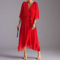 Dorselinde | Elegantes Maxikleid mit Femininem Ausschnitt – Rot