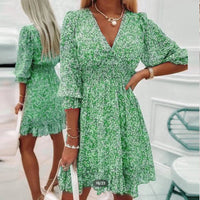 Emma® | Ibiza Mode bequemes Kleid mit Blumendruck für Frauen – Grün