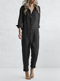 FRIDA - LANGÄRMELIGER JUMPSUIT MIT KNÖPFEN – Schwarz