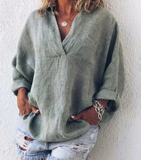 Loretta - Stylische V-Ausschnitt Loose Bluse – Grün