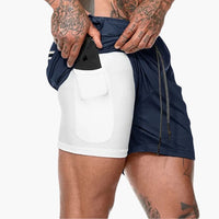 Herren Fitness Shorts mit Innentasche und Kompressionsebene – Marine