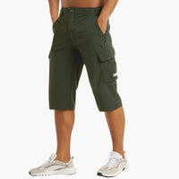 Herren Sommer Cargoshorts mit Stretchstoff und Reißverschlusstaschen – Dunkelgrün