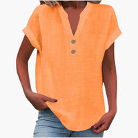 Damen Bluse mit V-Ausschnitt und kurzen Ärmeln für Frühling – Orange 1