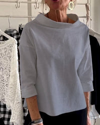 Damenbluse mit Wasserfallkragen 3/4-Arm – Grau