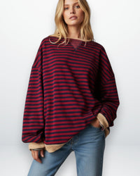 Gestreiftes Oversized Longsleeve für Damen mit überschnittenen Schultern – Rot