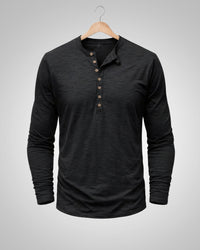 Sam | Herren Casual Henley Rundhalsshirt – Schwarz