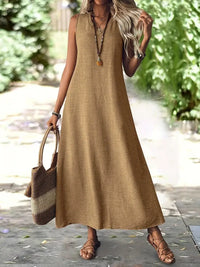 LISET - ÄRMELLOSES LANGES UND LOCKERES KLEID – Khaki