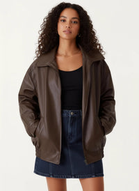 Vanessa | Damen Vintage Oversized Lässiger Lederjacke – Braun