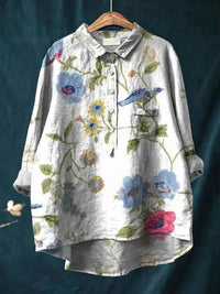 Rosa | Aquarell Blumen Oversized Hemdbluse – Grau