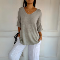 Heidi-Mode | Lockere V-Ausschnitt Pullover für Frauen – Grau