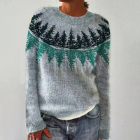 Norweger Grobstrickpullover Damen | Rundhals Langarm Strick – Hellblau