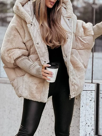Sophie - Mehrfarbige Winter-Thermojacke mit Kapuze – Aprikose