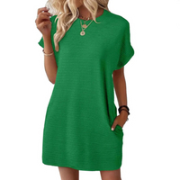 Clariss | Damen T-Shirt Kleid Kurzarm Rundhals Mini Sommer – Grün