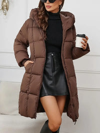 Keyven | Winter Luxe Lange Oberbekleidung mit Kapuze – Kaffee