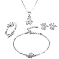 Elegantes TALINA 4-teiliges Roségold Schmuckset mit Pfote & Zirkonia-Herz - Perfektes Geschenk für Tierliebhaber – Silber Set