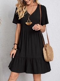 Sophie Casual Kleid | Stilvolles Sommer-V-Ausschnitt-Minikleid – Schwarz