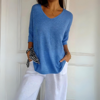 Heidi-Mode | Lockere V-Ausschnitt Pullover für Frauen – Blau