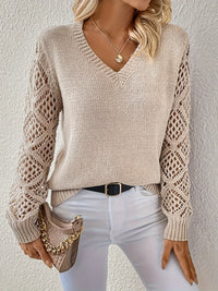 Eleni - Eleganter gestrickter V-Ausschnitt-Pullover – Beige