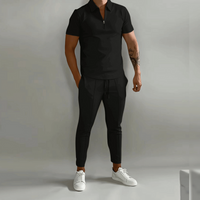 Herren Elegantes Polo Shirt und Hose Set | Stilvoll – Schwarz