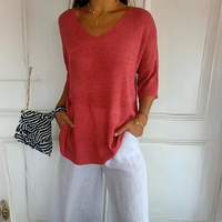Heidi-Mode | Lockere V-Ausschnitt Pullover für Frauen – Rot