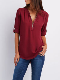Langärmelige Lockere Bluse – Weinrot