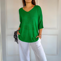 Heidi-Mode | Lockere V-Ausschnitt Pullover für Frauen – Grün