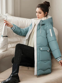Climaya | Stylische Pufferjacke – oberschenkellang mit Kordelzug – Grün