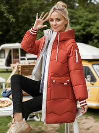 Climaya | Stylische Pufferjacke – oberschenkellang mit Kordelzug – Rostrot