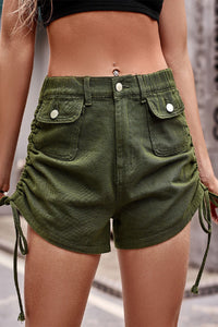 Hochtaillierte Shorts mit Kordelzug für Frauen | Ideal für den Sommer – Olivgrün