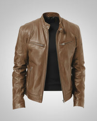 Ralf | Herren Leder-Bikerjacke mit Reissverschluss – Khaki